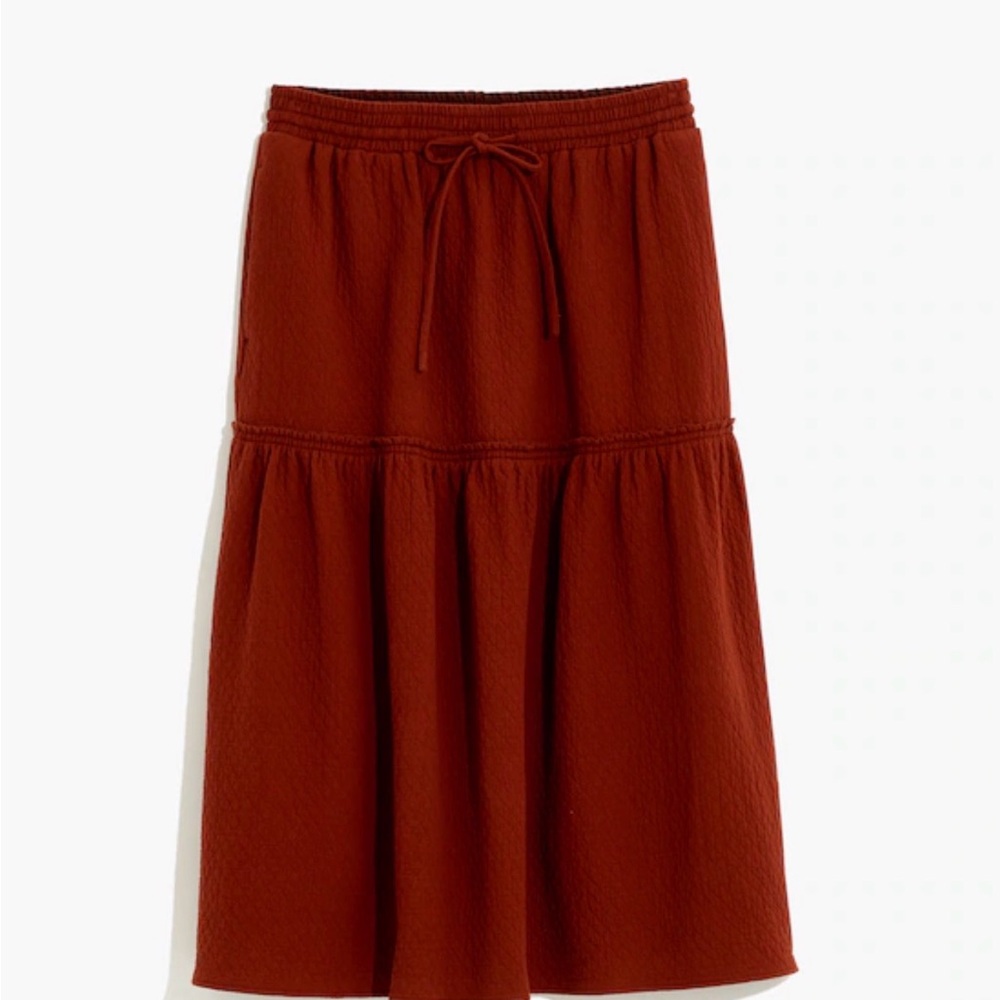 Madewell Rust Midi Skirt Diamond Jacquard Drawstring “stained Mahogany “ quilted - Picture 2 of 11